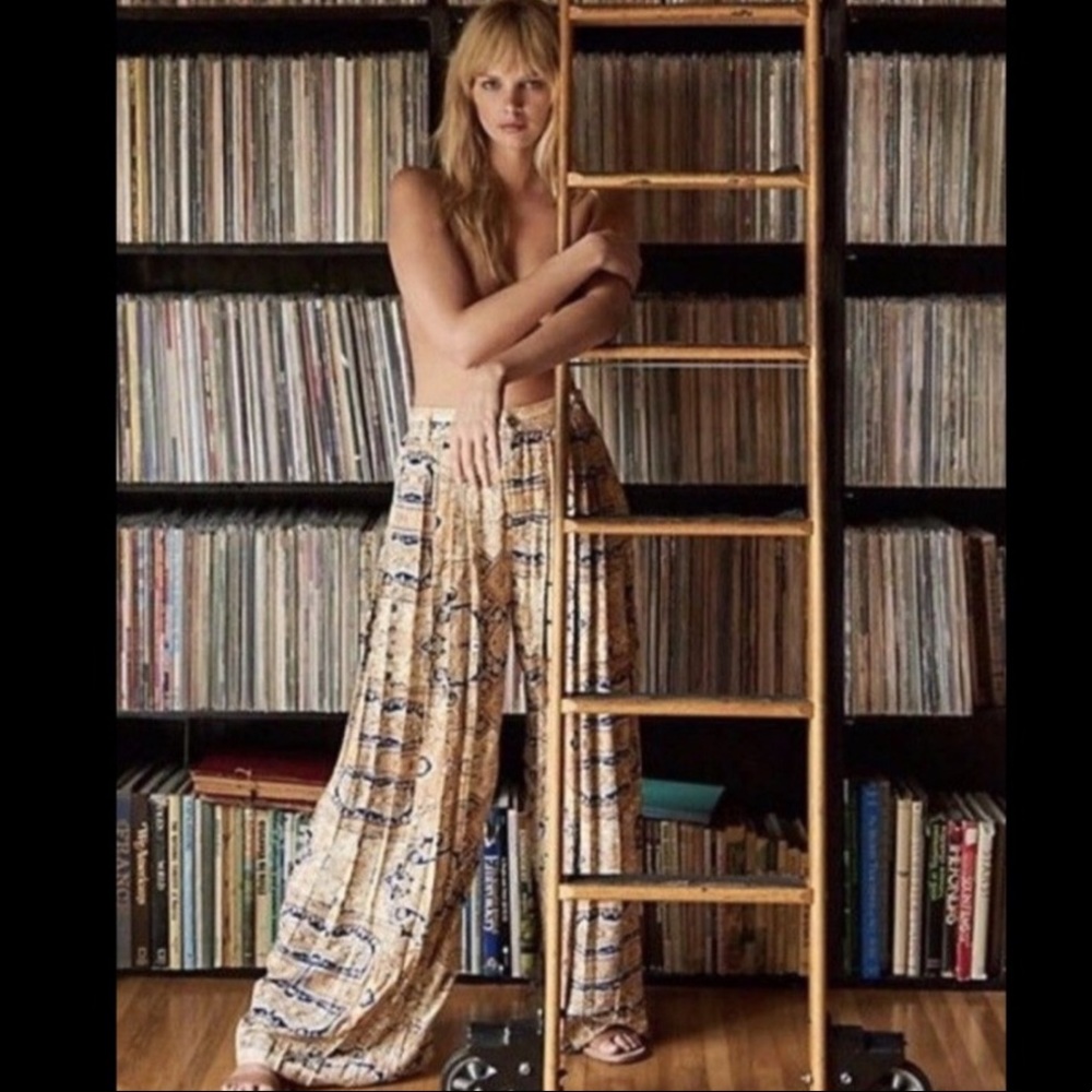 Free People Coming and Going Printed Wide Leg Jeans